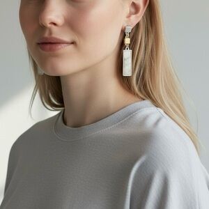 East Splendor Rectangular Drop Earrings Gold Silver Marble 2” Post Dangle